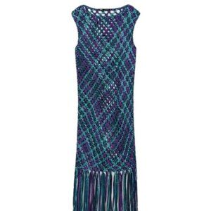 ZARA PURPLE/TEAL/TURQUOISE WOVEN FRINGE MIDI DRESS